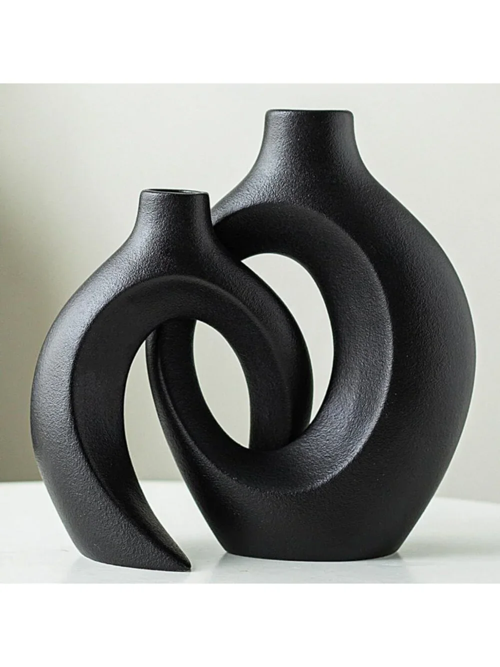 Stylish Black Ceramic Hollow Vases Set of 2 | Modern Home Decor Accent